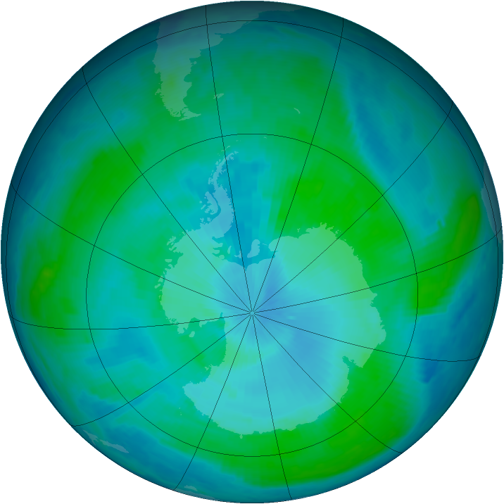 Antarctic ozone map for 12 February 1997